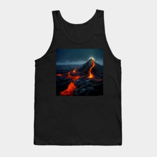 Volcano after eruption with lava flowing down across the landscape. Tank Top